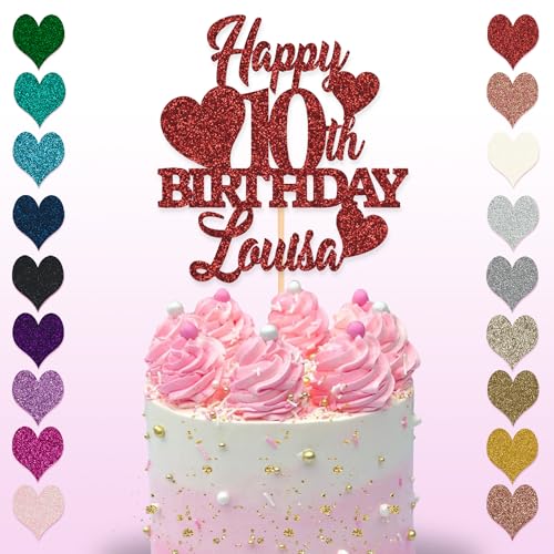 Glitter Art Tortenaufsatz zum 10. Geburtstag, erhältlich in 15 cm und 20 cm, Glitzer-Finish (groß, rot) von Glitter Art
