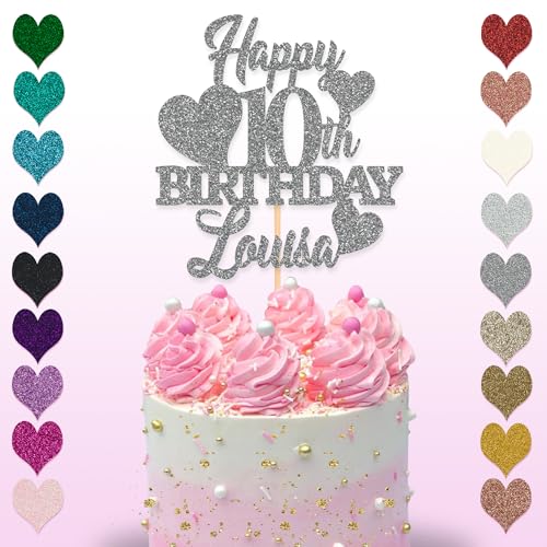 Glitter Art Tortenaufsatz zum 10. Geburtstag, erhältlich in 15 cm und 20 cm, Glitzer-Finish (groß, silberfarben) von Glitter Art