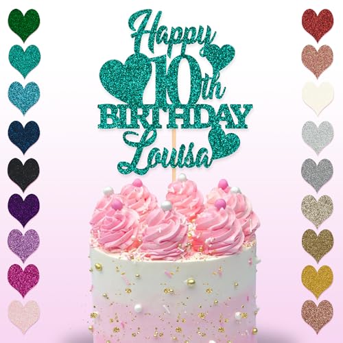 Glitter Art Tortenaufsatz zum 10. Geburtstag, erhältlich in 15 cm und 20 cm, Glitzer-Finish (groß, türkis) von Glitter Art