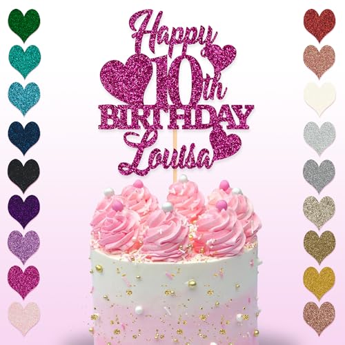 Glitter Art Tortenaufsatz zum 10. Geburtstag, erhältlich in 15 cm und 20 cm, Glitzer-Finish (klein, Kirschrot) von Glitter Art