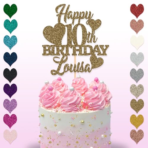 Glitter Art Tortenaufsatz zum 10. Geburtstag, erhältlich in 15 cm und 20 cm, Glitzer-Finish (klein, goldfarben) von Glitter Art