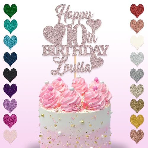 Glitter Art Tortenaufsatz zum 10. Geburtstag, erhältlich in 15 cm und 20 cm, Glitzer-Finish (klein, rosarot) von Glitter Art