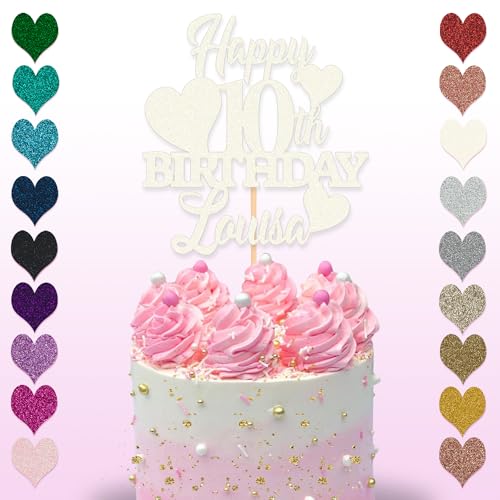 Glitter Art Tortenaufsatz zum 10. Geburtstag, erhältlich in 15 cm und 20 cm, Glitzer-Finish (klein, weiß) von Glitter Art