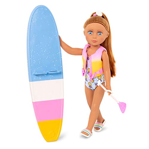 Glitter Girls Deluxe Puppe Surferin Tammy – Bewegliche 36 cm Puppe mit Puppenkleidung, Zubehör und braunen Langen Haaren zum Frisieren – Spielzeug ab 3 Jahren (8 Teile) von Glitter Girls