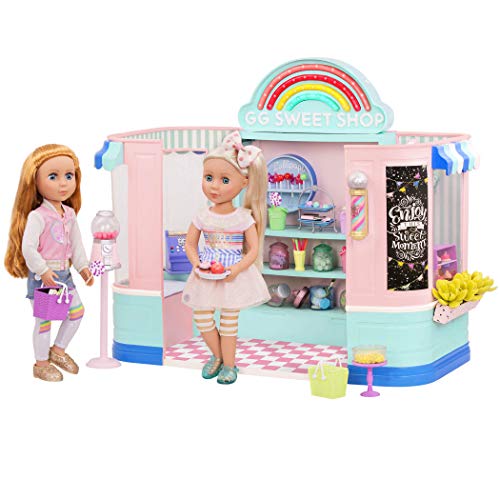 Glitter Girls Sweet Shop Puppenhaus groß mit Puppenzubehör – Spielzeug Süßwarenladen für 36 cm Puppen – Set mit über 200 Teilen für Kinder ab 3 Jahren von Glitter Girls
