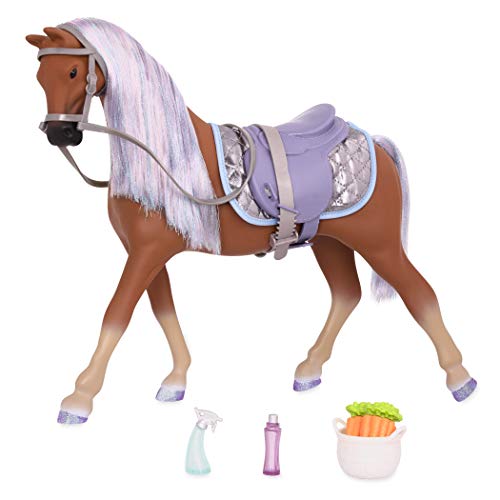 Glitter Girls Celestial Pferd für 36 cm Puppen – Braunes Pferd mit Glitzer Mähne, Sattel, Zaumzeug, Futter und mehr – Spielzeug ab 3 Jahren von Glitter Girls