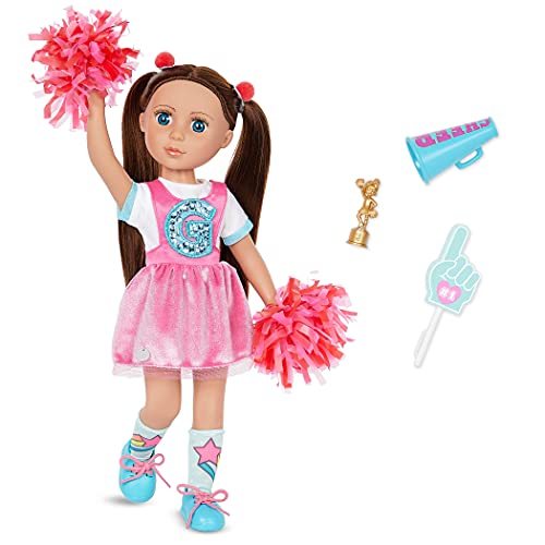 Glitter Girls Deluxe Puppe Cheerleader Alfie – Bewegliche 36 cm Puppe mit Puppenkleidung, Zubehör und braunen Langen Haaren zum Frisieren – Spielzeug ab 3 Jahren (14 Teile) von Glitter Girls