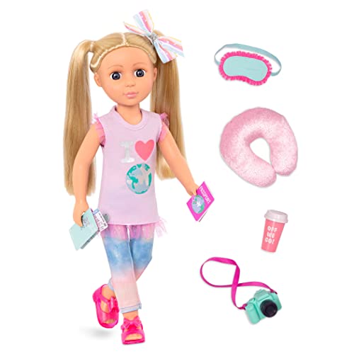Glitter Girls Deluxe Puppe Percy auf Reise – Bewegliche 36 cm Puppe mit Puppenkleidung, Zubehör und blonden Langen Haaren zum Frisieren – Spielzeug ab 3 Jahren (13 Teile) von Glitter Girls