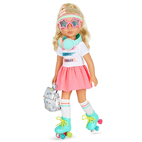 Glitter Girls Deluxe Puppe Sunnie – Bewegliche 36 cm Puppe mit Rollschuhen, Puppenkleidung, Zubehör und rosa-blonden Langen Haaren zum Frisieren – Spielzeug ab 3 Jahren (11 Teile) von Glitter Girls