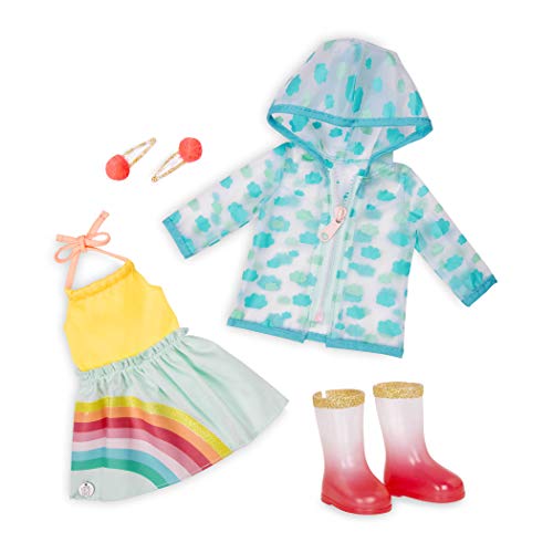 Glitter Girls Deluxe Puppenkleidung 36 cm Regenschauer Outfit – Kleid, Regenstiefel, Regenjacke – Zubehör für Puppen, Spielzeug ab 3 Jahren von Glitter Girls