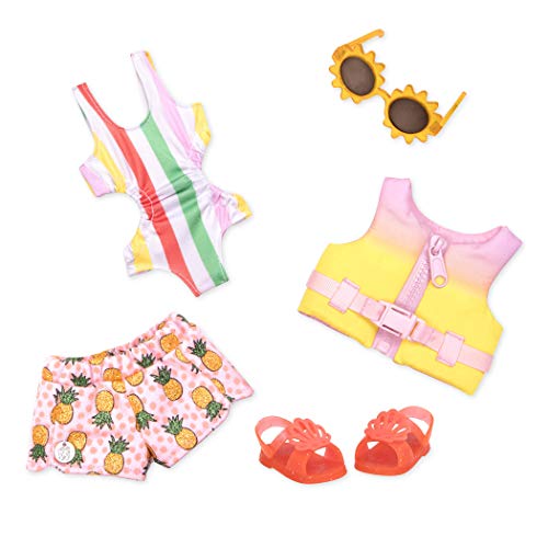 Glitter Girls Deluxe Puppenkleidung 36 cm Puppen Strand und Pool Outfit – Badeanzug, Sonnenbrille, Rettungsweste – Zubehör für Puppen, Spielzeug ab 3 Jahren von Glitter Girls