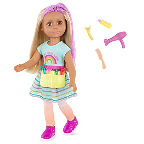 Glitter Girls GG51107Z Deluxe Friseurin Brie – Bewegliche 36 cm Puppe mit Friseurzubehör, Puppenkleidung, Zubehör und lila-blonden Langen Haaren zum Frisieren – Spielzeug ab 3 Jahren (14 Teile), Bunt von Glitter Girls