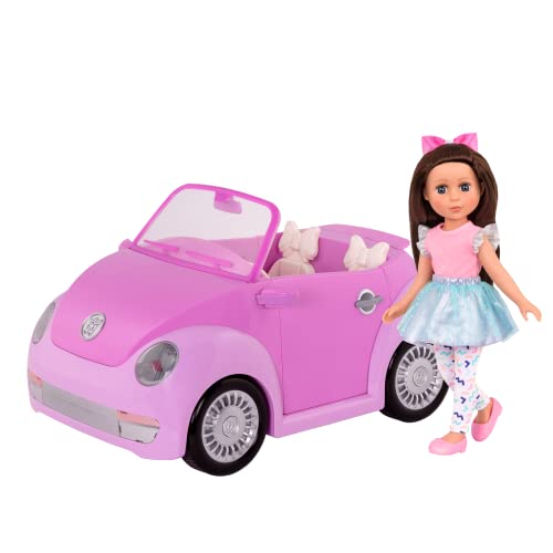 Glitter Girls Puppe Candice mit Cabrio – Bewegliche 36 cm Puppe mit Auto, Puppenkleidung, Zubehör und braunen langen Haaren zum Frisieren – Spielzeug ab 3 Jahren (8 Teile) von Glitter Girls