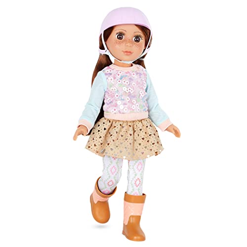 Glitter Girls Puppe Nora – Bewegliche 36 cm Reiterin Puppe mit Puppenkleidung, Zubehör und rotbraunen Langen Haaren zum Frisieren – Spielzeug ab 3 Jahren (6 Teile) von Glitter Girls