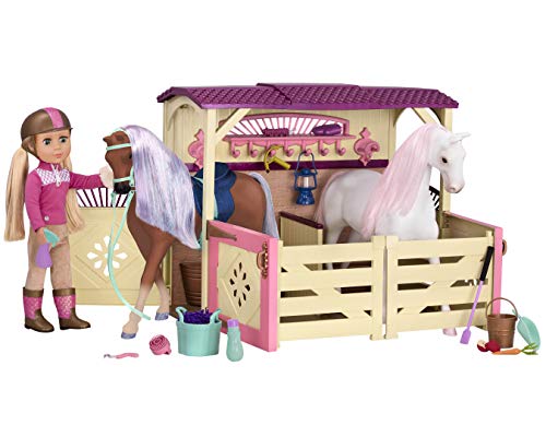 Glitter Girls Großer Pferdestall mit Zubehör – Puppenzubehör für 36 cm Puppen mit Zaumzeug, Sattel, Scheune – Puppenhaus Accessoires, Spielzeug für Kinder ab 3 Jahren (20 Teile) von PLAY