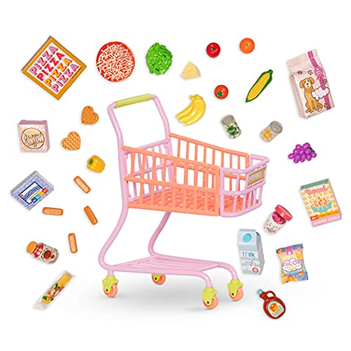 Glitter Girls Puppenzubehör – Einkaufswagen für Puppen Zubehör Set mit Lebensmitteln – Accessoires für 36 cm Puppen, Puppenhaus Puppenmöbel Spielzeug für Kinder ab 3 Jahren von Glitter Girls