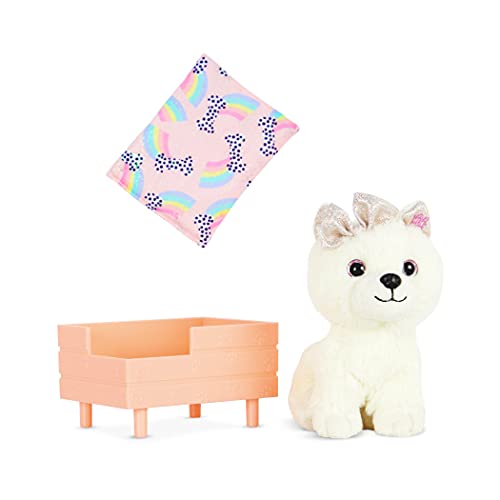 Glitter Girls Puppenzubehör – Kuscheltier Hund Pomeranian Chica mit Hundebett und Hundekissen – Accessoires für 36 cm Puppen, Plüschtier Spielzeug für Kinder ab 3 Jahre (3 Teile) von Glitter Girls
