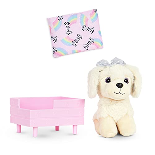 Glitter Girls Puppenzubehör – Kuscheltier Hund Golden Retriever Zeke mit Hundebett und Hundekissen – Accessoires für 36 cm Puppen, Plüschtier Spielzeug für Kinder ab 3 Jahre (3 Teile) von Glitter Girls