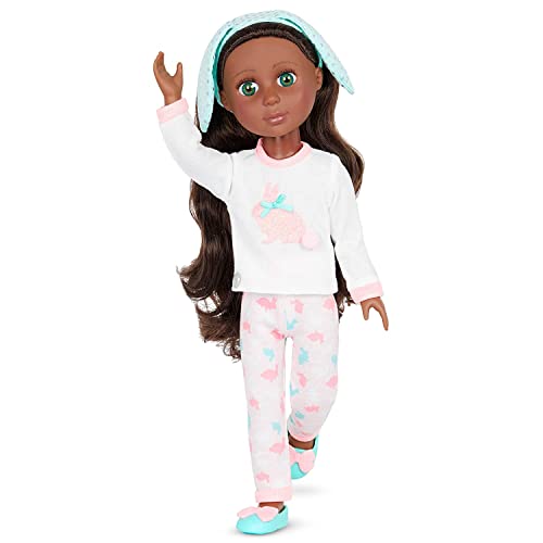 Glitter Girls Puppe Eniko – Bewegliche 36 cm Puppe mit Schlafanzug Puppenkleidung, Zubehör und braunen Langen Haaren zum Frisieren – Spielzeug ab 3 Jahren (6 Teile) von Glitter Girls