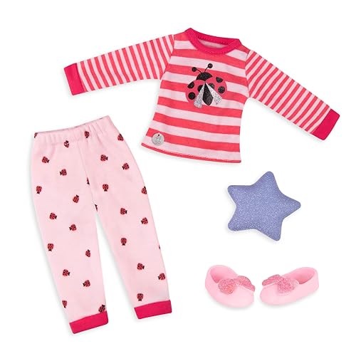 Glitter Girls Puppenkleidung 36 cm Puppen Marienkäfer Schlafanzug Outfit – Oberteil, Hose und Hausschuhe – Zubehör für Puppen, Spielzeug ab 3 Jahren von Glitter Girls