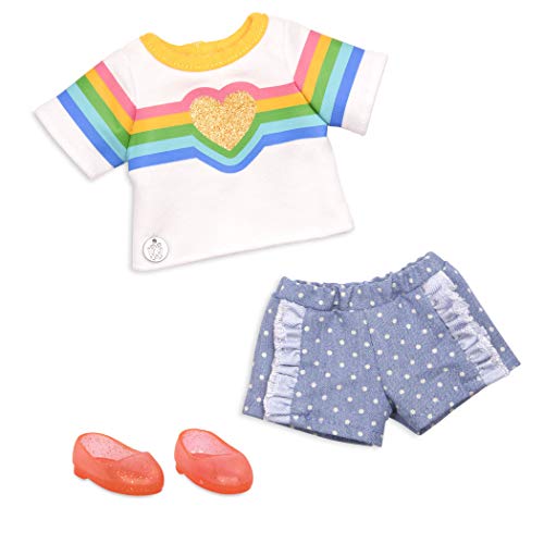 Glitter Girls Puppenkleidung 36 cm Puppen Regenbogen Outfit – Oberteil, kurze Hosen und Schuhe – Zubehör für Puppen, Spielzeug ab 3 Jahren von Glitter Girls