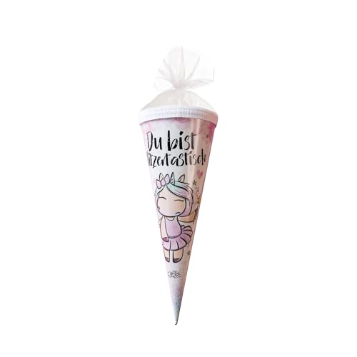 Glitzer im Kopf Einhorn Mina - Kleine Schultüte Einhorn 22 cm – Zuckertüte Mädchen mit Einhorn-Motiv – Geschenk Einschulung Geschwistertüte – Mini-Schultüte aus Karton – Mitgebsel Schulanfang von Glitzer im Kopf