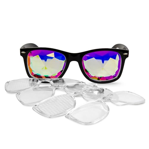 GloFX Druckknöpfe: Beugungs-Rave-Brille | Schwarze magnetische Schnapprahmen mit Linie, Herz, Spirale, Stern und Kaleidoskop-Linsen | 3D-Prismen- und Kaleidoskop-Brille in einem für Raves, Festivals GloFX Druckknöpfe: Beugungs-Rave-Brille | Schwarze magnetische Schnapprahmen mit Linie, Herz, Spirale, Stern und Kaleidoskop-Linsen | 3D-Prismen- und Kaleidoskop-Brille in einem für Raves, Festivals von GloFX