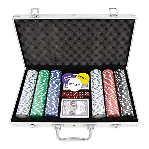 Global Gizmos 50539 300-teiliges Poker-Set/Enthält Chips, Würfel und Karten/Tragbare Tragetasche im Casino-Stil/Spieleabend/Texas Hold'em, Blackjack und mehr, Silber Global Gizmos 50539 300-teiliges Poker-Set/Enthält Chips, Würfel und Karten/Tragbare Tragetasche im Casino-Stil/Spieleabend/Texas Hold'em, Blackjack und mehr, Silber von Global Gizmos