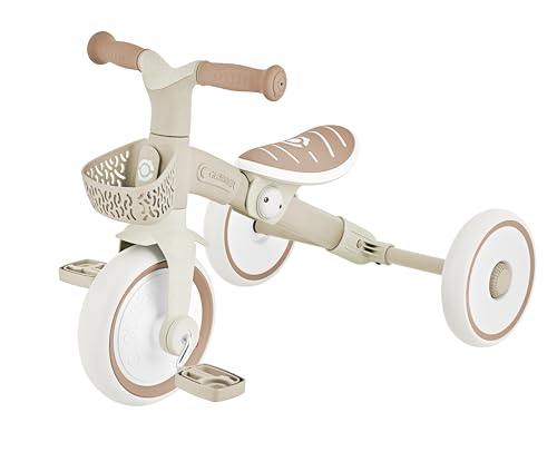 GLOBBER Learning Trike 2in1 Plus ECO – Dreirad und Laufrad für Kinder, 8/7 Zoll, TPR-Sattel höhenverstellbar, Taupe von Globber