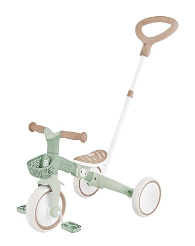GLOBBER Learning Trike 3in1 Plus ECO – Dreirad und Laufrad für Kinder, 8/7 Zoll, TPR-Sattel höhenverstellb, Salbei grün von Globber