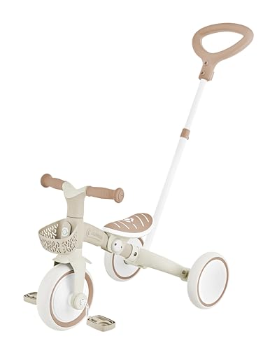 GLOBBER Learning Trike 3in1 Plus ECO – Dreirad und Laufrad für Kinder, 8/7 Zoll, TPR-Sattel höhenverstellb, Taupe von Globber