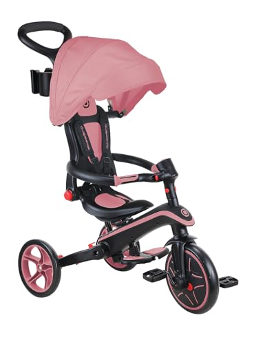 GLOBBER Explorer Trike Foldable 4in1 rosa – Dreirad, Laufrad und Kinderwagen in 10/8,5 Zoll – TPR-Sitz – höhenverstellbares Kinderfahrzeug von Globber