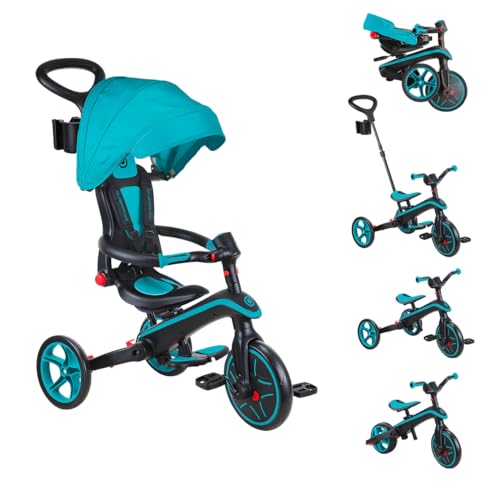 Globber - Dreirad Explorer 4-in-1 – Dreirad, faltbar und skalierbar, für Kleinkinder von 10 Monaten bis 5 Jahren – Türkis von Globber