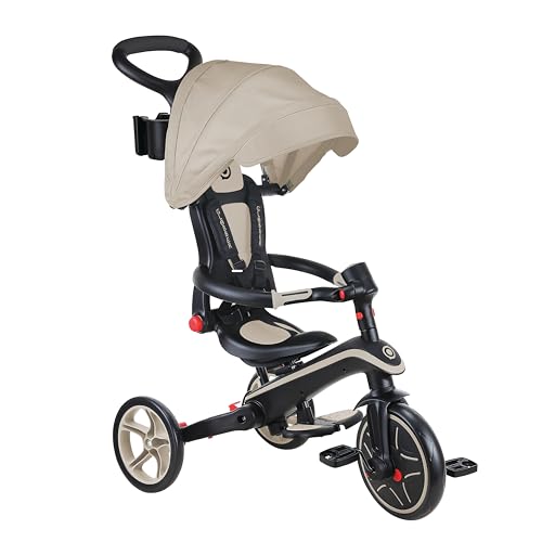 GLOBBER Explorer Trike Foldable 4in1 Beige – Dreirad, Laufrad und Kinderwagen in 10/8,5 Zoll – TPR-Sitz – höhenverstellbares Kinderfahrzeug von Globber
