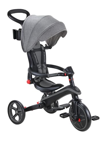 GLOBBER Explorer Trike Foldable 4in1 schwarz-grau – Dreirad, Laufrad und Kinderwagen in 10/8,5 Zoll – TPR-Sitz – höhenverstellbares Kinderfahrzeug von Globber