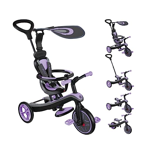 Globber Explorer Trike 4 in 1 - Skalierbares Fahrrad & Laufrad für Kleinkinder im Alter von 10 m + bis 5 Jahren, Iris Laufrad Jugend Unisex von Globber