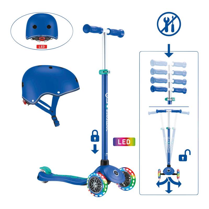 Globber Scooter Primo Plus mit Leuchtrollen inkl. Helm von Globber