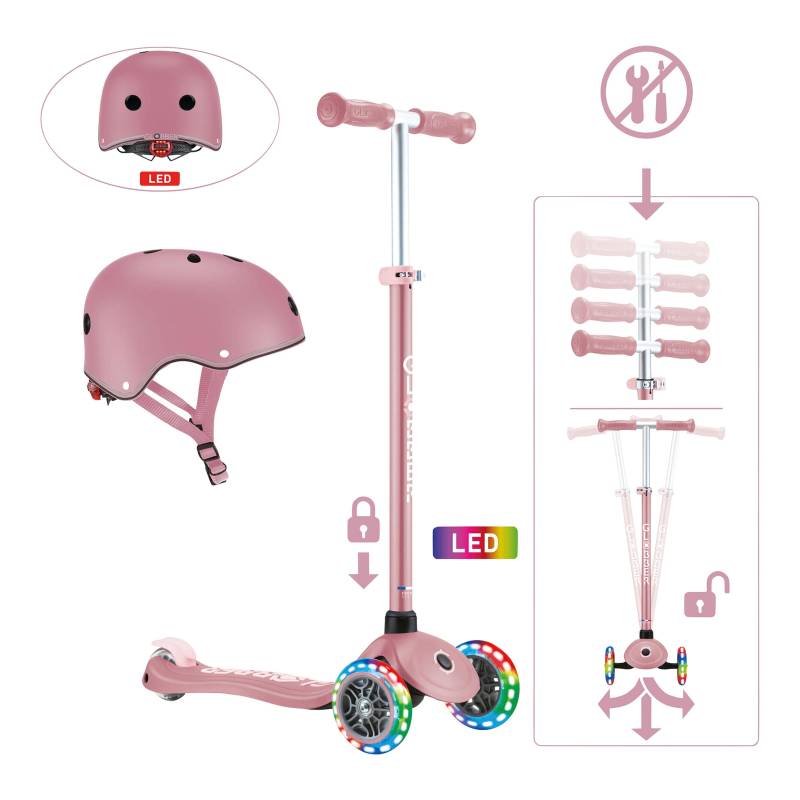 Globber Scooter Primo Plus mit Leuchtrollen inkl. Helm von Globber