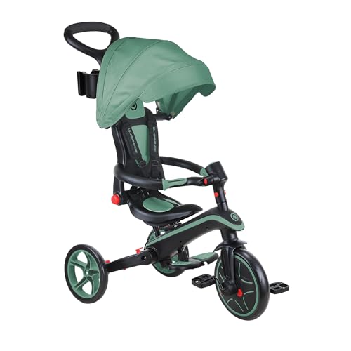 GLOBBER Explorer Trike Foldable 4in1 - Oliv grün - Dreirad, Laufrad und Kinderwagen in 10/8,5 Zoll - TPR-Sitz - höhenverstellbares Kinderfahrzeug von Globber