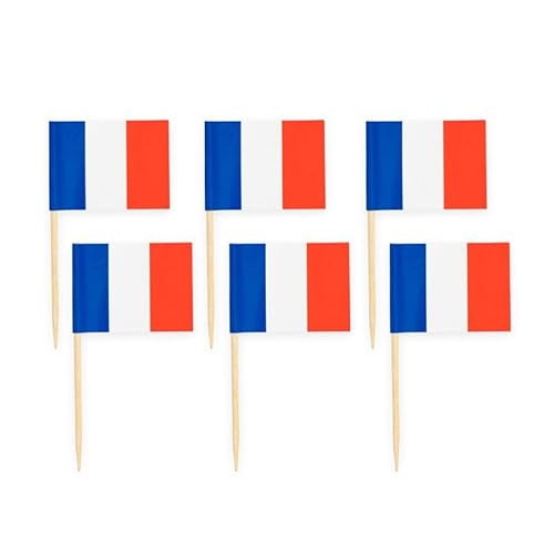Globos 50 Flaggen Deko Picker Frankreich weiß blau rot, Le Tricolore von Globos