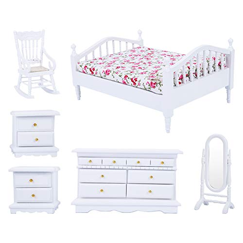 Glomora 1:12 Skala Puppenhaus Schlafzimmer Möbel Sets,Sechs Teiliges Mini Weiß Holz Floral Spielzeug Set Enthalten Floral Bett Kleiderschrank Stuhl Dressing Spiegel Schrank für 3 4 5 Jahre Alt Kind Glomora 1:12 Skala Puppenhaus Schlafzimmer Möbel Sets,Sechs Teiliges Mini Weiß Holz Floral Spielzeug Set Enthalten Floral Bett Kleiderschrank Stuhl Dressing Spiegel Schrank für 3 4 5 Jahre Alt Kind von Glomora