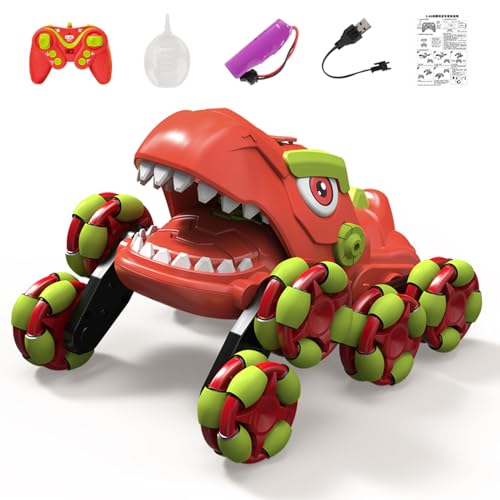 Glomora Fernbedienungsstunt -Auto, simuliertes Dinosaurier -Spray, 2,4 GHz 360 ° rotierende Elektroauto -Spielsachen mit Lichtern, Klang und Sprühfunktion für Kinder Jungen Mädchen (Orange) von Glomora