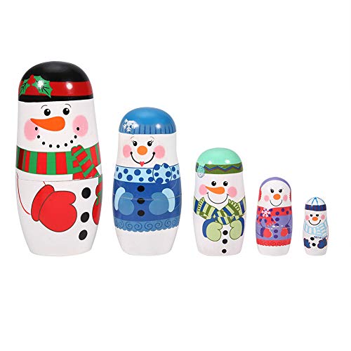 Glomora - Juego de 5 muñecas Matryoshka de Madera pintadas a Mano, muñecas rusas para anidar, decoración del hogar para niños, Navidad, Pascua, cumpleaños, juguete, decoración (Großer Schneemann) von Glomora