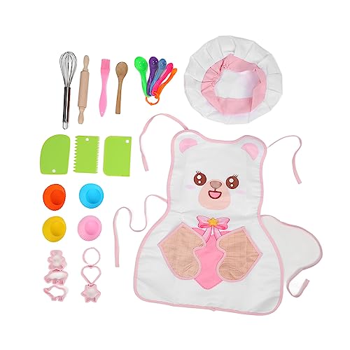 Glomora Kids Backset, Kinder Backset mit Schürze Hut Rolling Pin Holzlöffel Bürste Kochen Backset Kleinkind Küche Set für Jungen Mädchen von Glomora