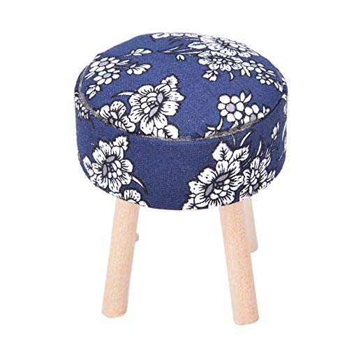Miniatur Round Polstered, 1:12 Puppenhaus Accessoires, Holz vierbeinige Hocker, Puppenhaus Miniaturmöbeltuch (Dark Blue) von Glomora