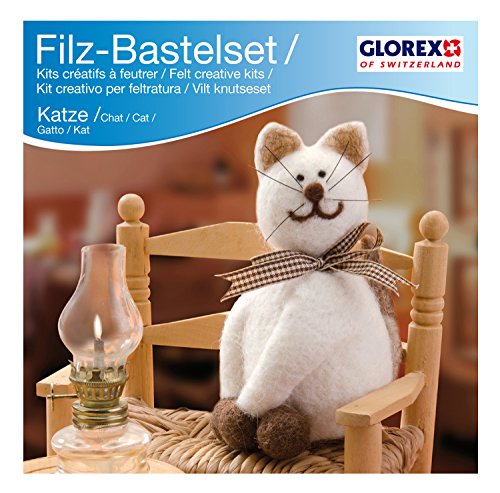 Glorex 6 2902 603 - Kreatives Filz Bastelset Katze, Filzset mit Trockenfilzwolle, fertige Figur ist ca. 14 x 7 cm groß von Glorex