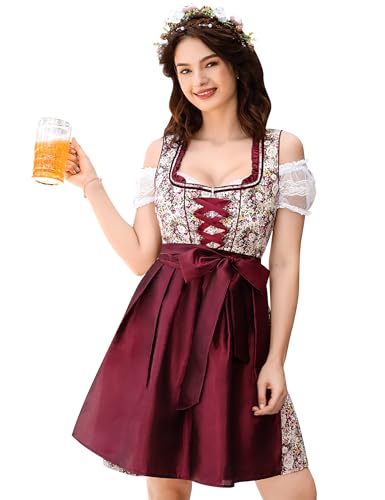 GloryStar Deutsches Dirndlkleid Damen Trachtenkleid Bayerischer Biergarten 3 Stück Oktoberfest Kostüme Sommer Rot 2XL GloryStar Deutsches Dirndlkleid Damen Trachtenkleid Bayerischer Biergarten 3 Stück Oktoberfest Kostüme Sommer Rot 2XL von GloryStar