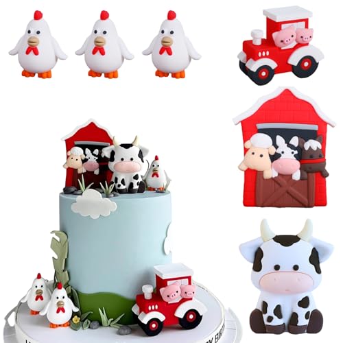 Gloryit Bauernhof Geburtstag Deko Farm Birthday Cake Topper, Tortendeko Tiere,Bauernhof Party Herzstücksticks,Farm Birthday Deko,Kuchen deko Geburtstag,für Kuchen Dekoration Kindergeburtstag (Rot) von Gloryit