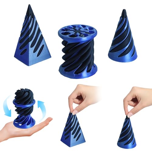 Impossible Cone 3D, Gloryit Pyramid Spirale Spielzeug Passthrough Sculpture,3 stück 3D Gedruckt Spiral Ball Fidget Toy,Spiral 3D Cone Decompression Toy für Erwachsene und Kinder (Silber Blau +Schwarz) von Gloryit