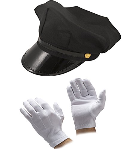 Herren Chauffeur Hut Krawatte Handschuhe Limo Driver Kostüm Zubehör (Hut + Handschuhe) von Glossy Look
